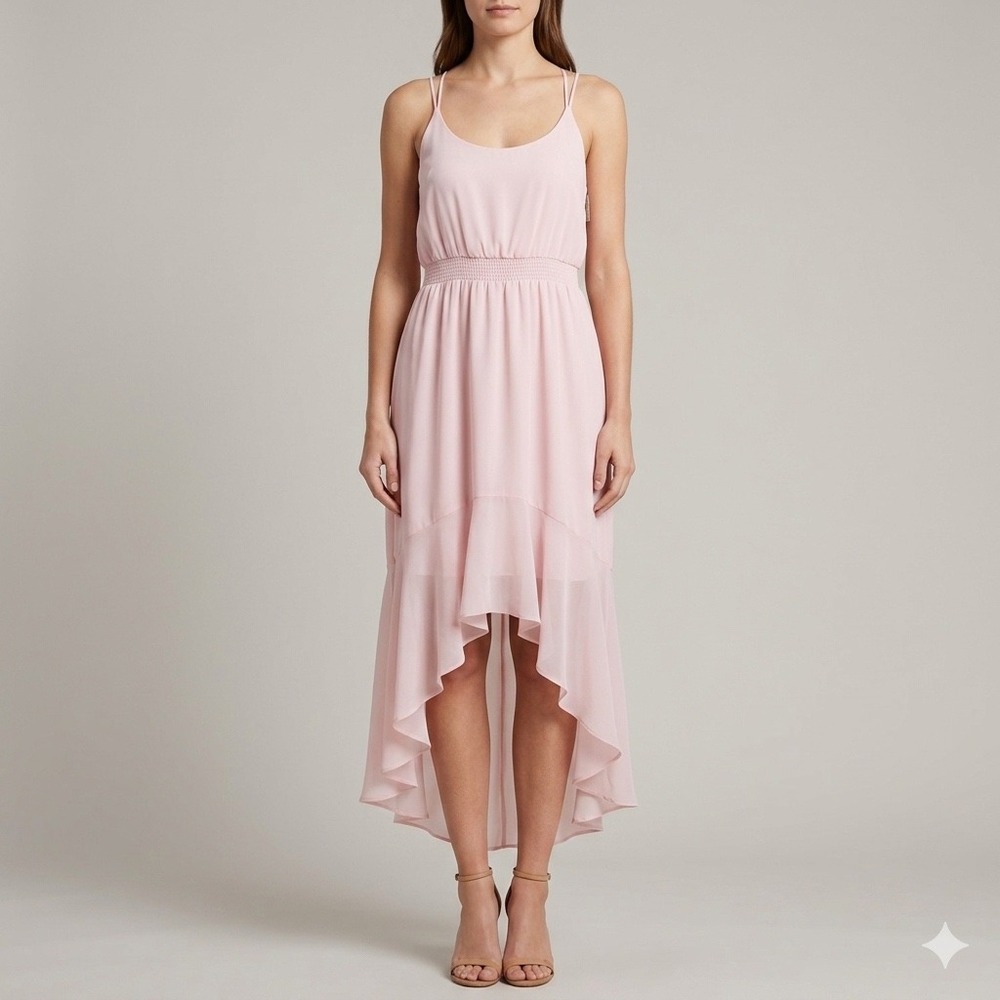 1.STATE High Low Dress Womens Large Pink Ballet‎ Rose Smocked Chiffon Romantic